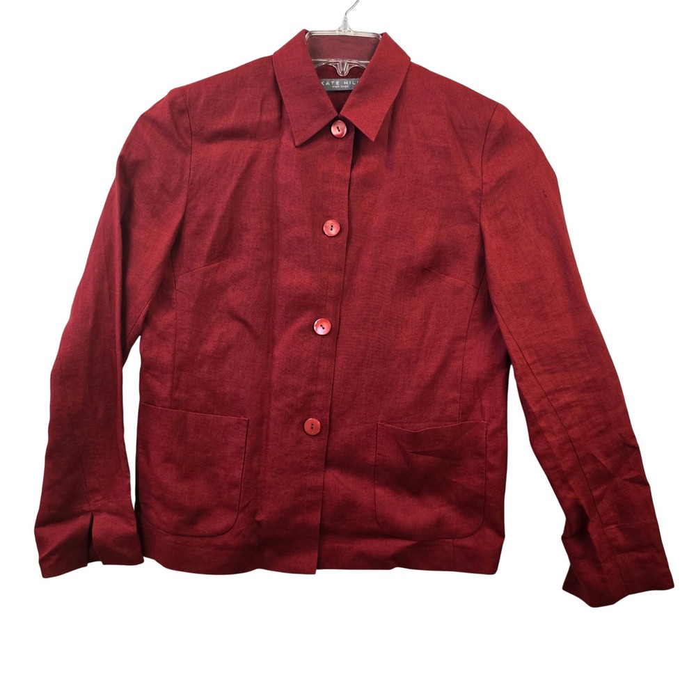 Kate Hill Irish Linen Womens Tomato Red Button Front Blazer Jacket‎ Size 4